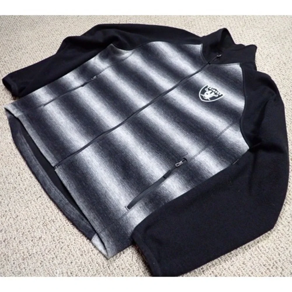 NFL G-III Raiders Jacket Mens Large‎ Black Grey Excellent Gradient Zip Fleece